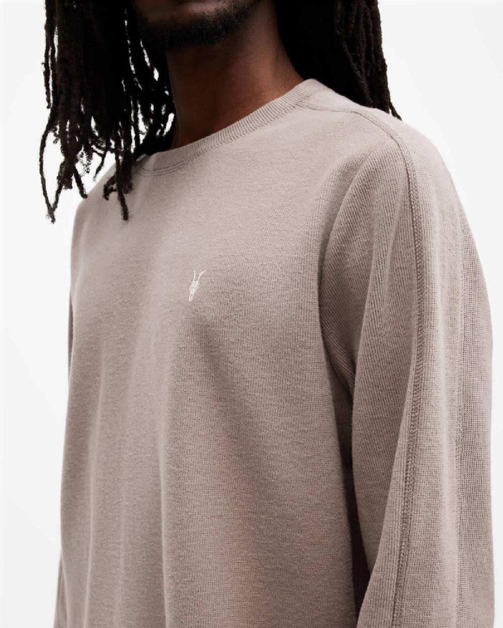 All Saints Rowe Long Sleeve Waffle Ramskull T-Shirt Tuscan Brown