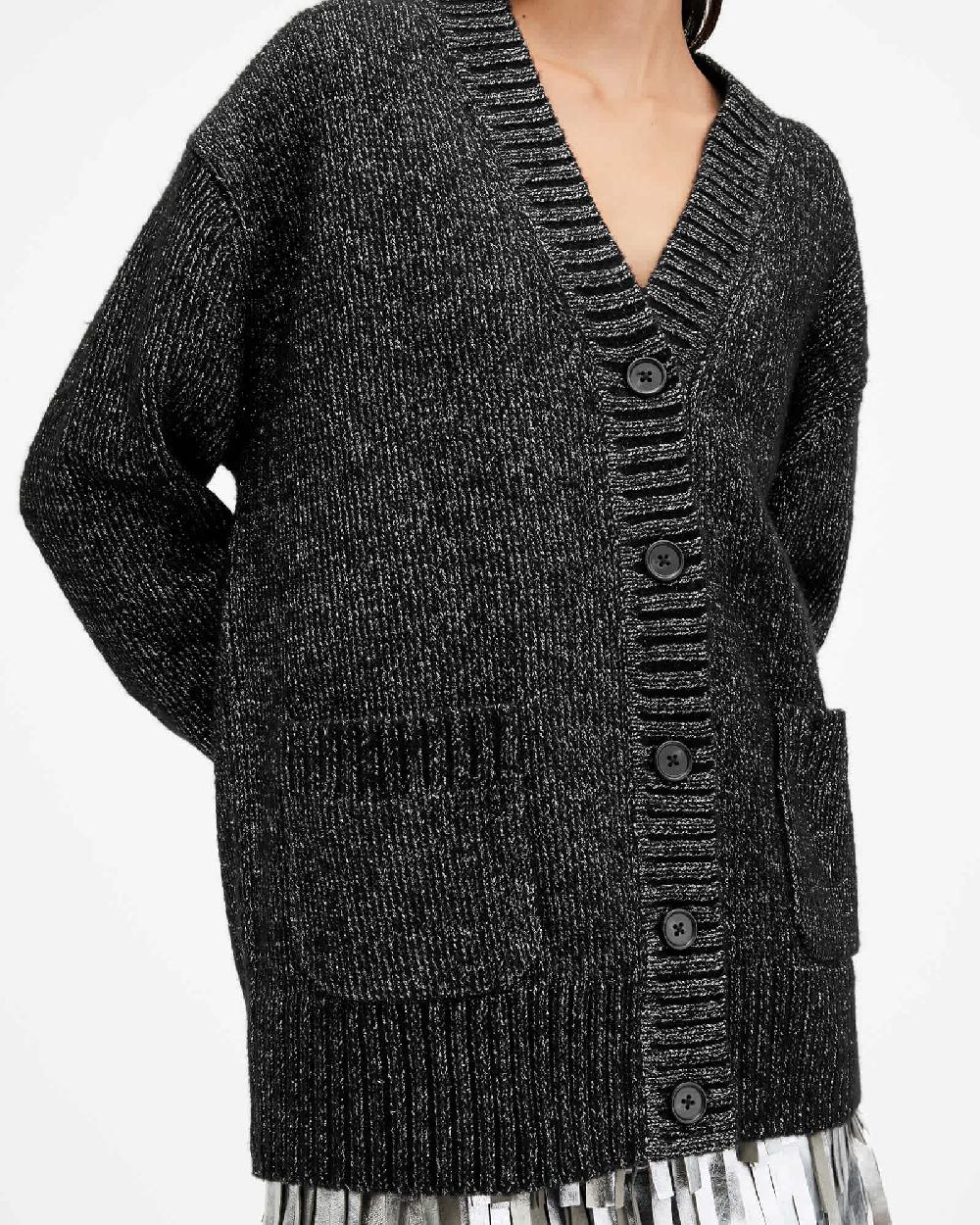 All Saints Sabrina Metallic Relaxed Fit Cardigan Black