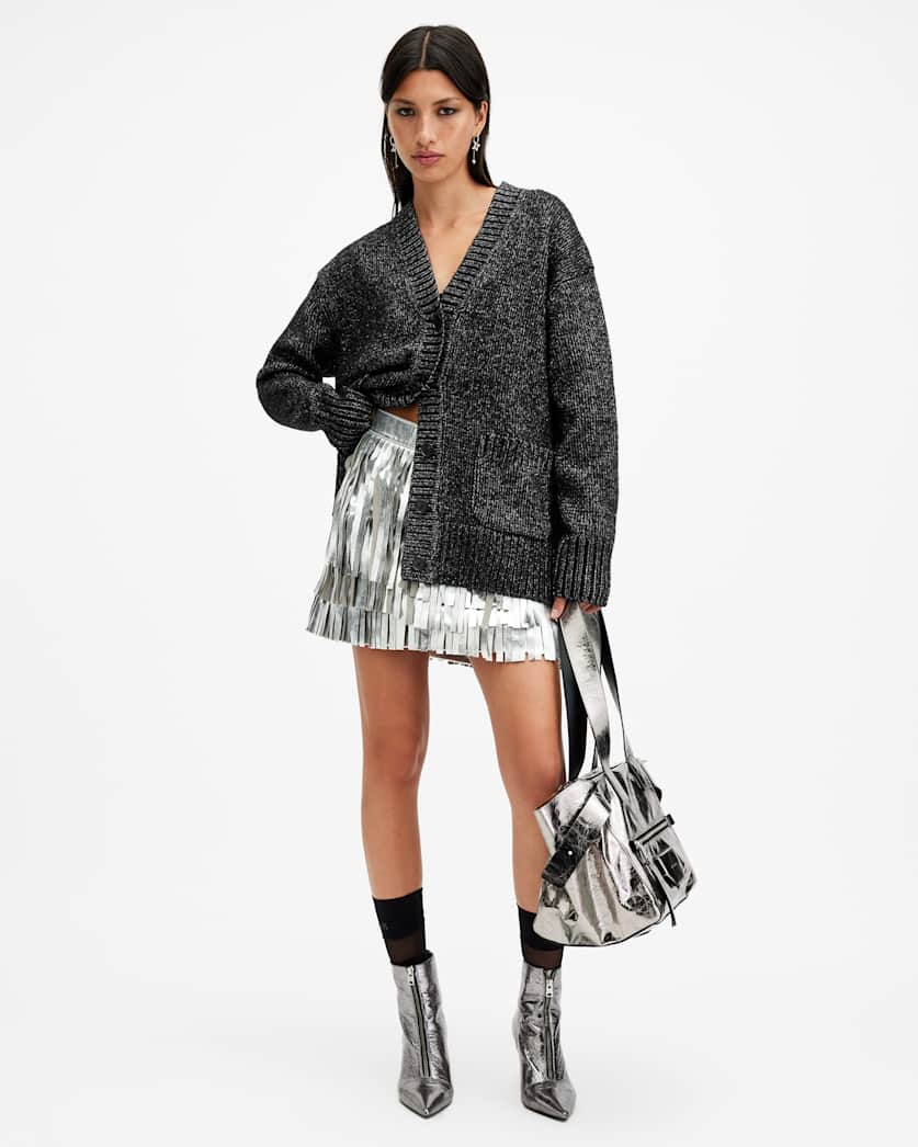all saints Sabrina Metallic Relaxed Fit Cardigan Black