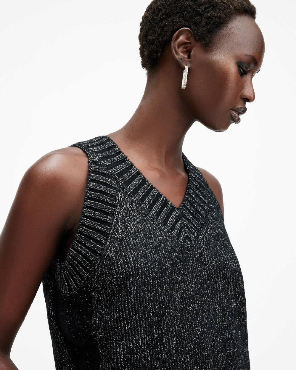 All Saints Sabrina Metallic Relaxed Fit Tank Top Black