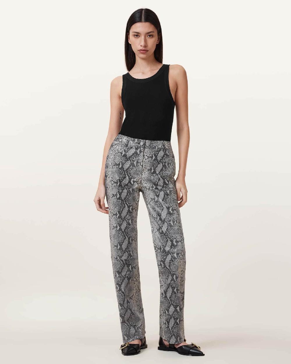 All Saints Saige Snake Skin Effect Leather Pants Natural White