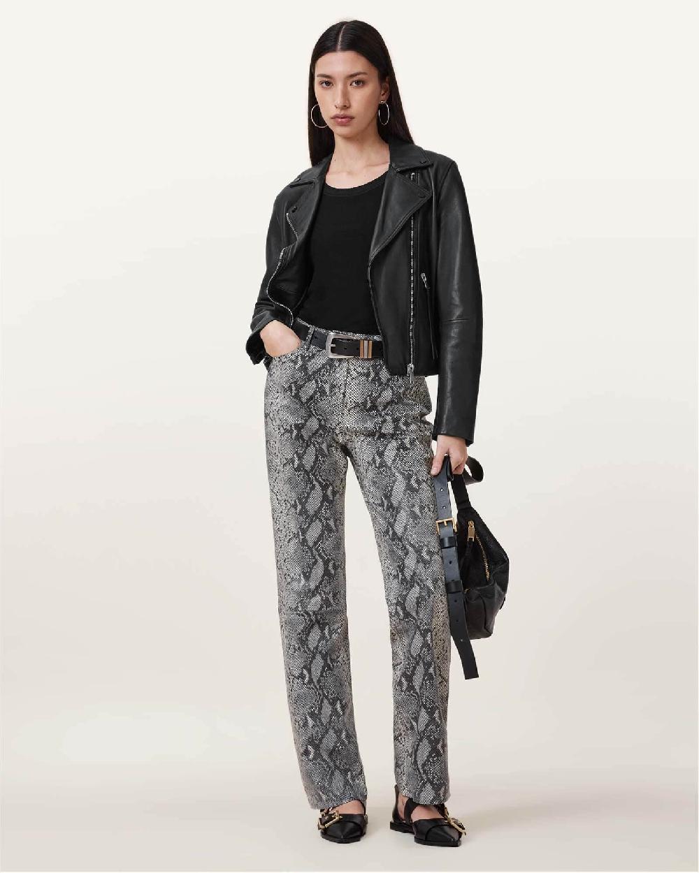 All Saints Saige Snake Skin Effect Leather Pants Natural White