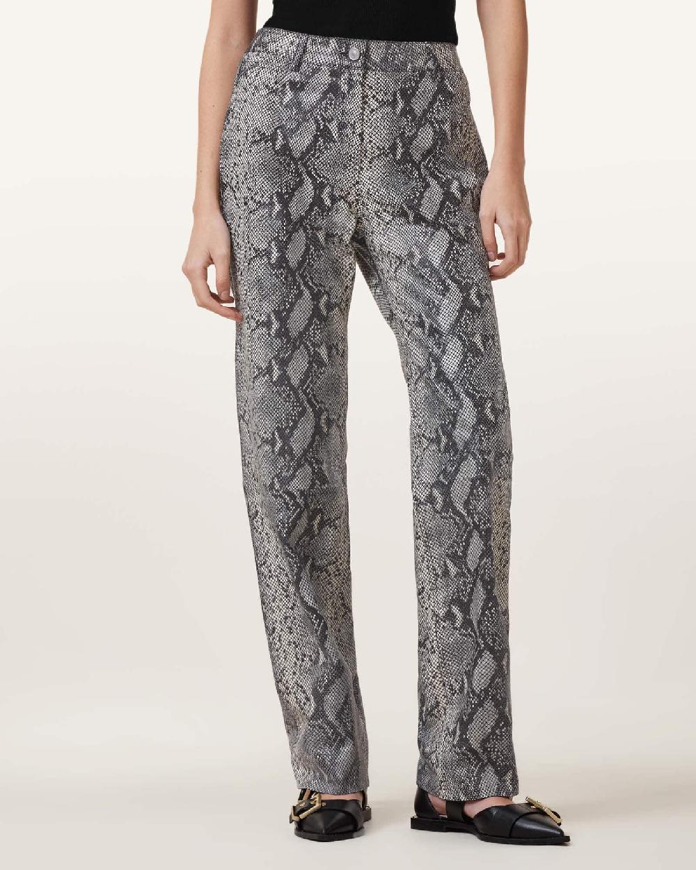 All Saints Saige Snake Skin Effect Leather Pants Natural White