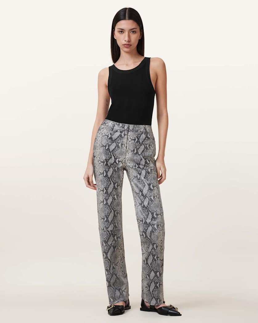all saints Saige Snake Skin Effect Leather Pants Natural White