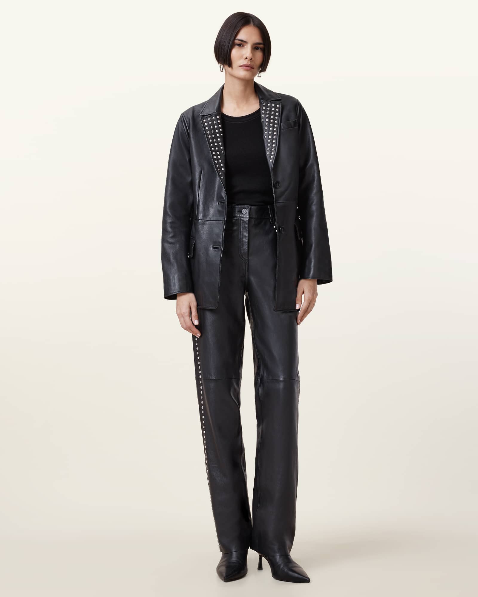 All Saints Saige Straight Leg Leather Trousers Black