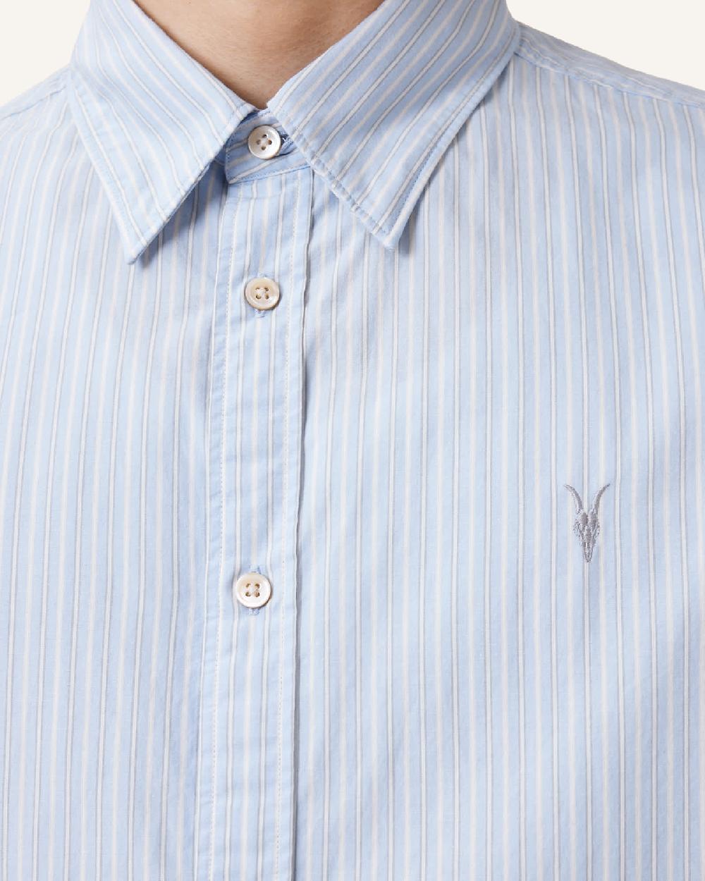 All Saints Saint Long Sleeve Ramskull Cotton Shirt Willow Blue