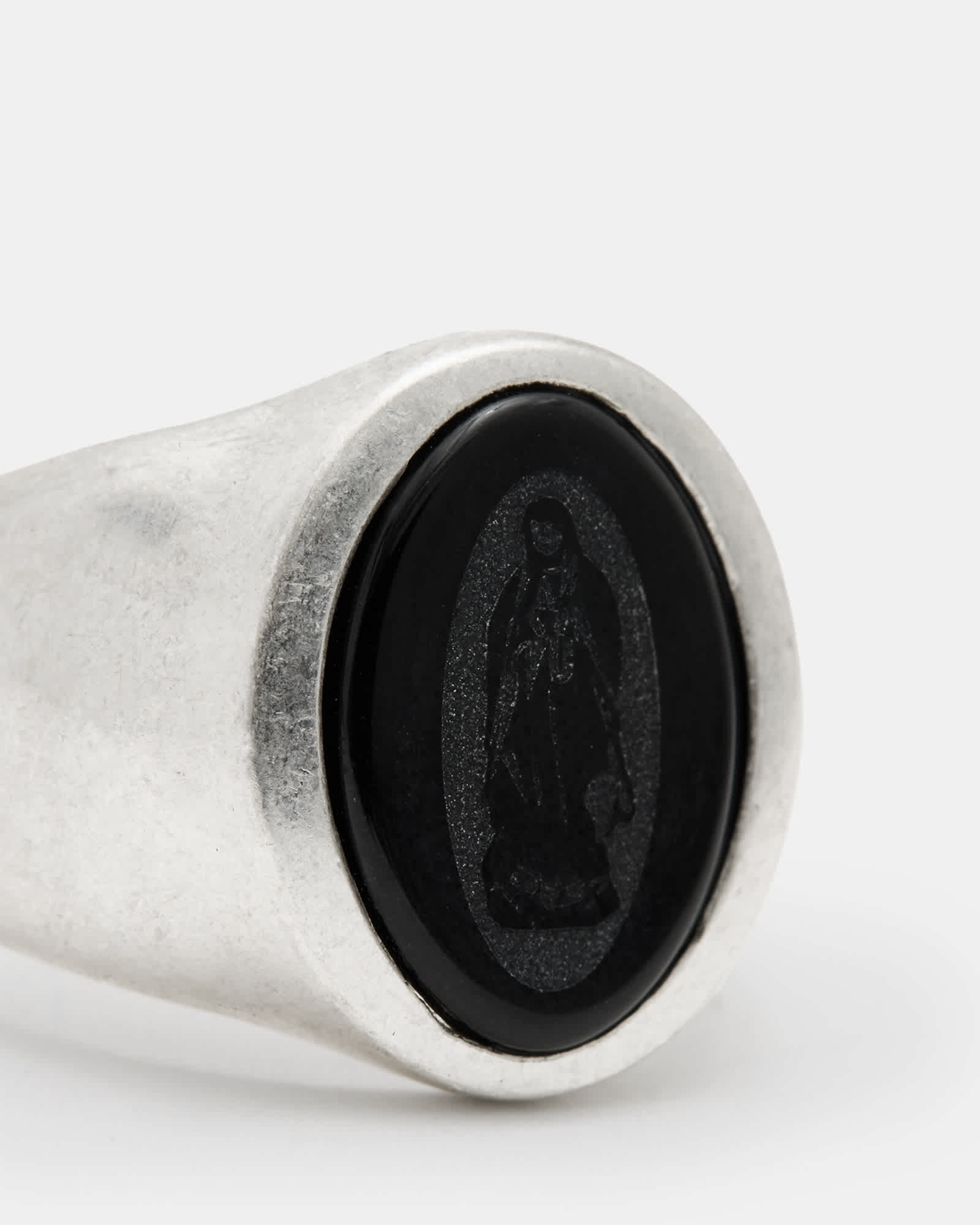 All Saints Saint Sterling Silver Stone Ring WARM SILVER/JADE