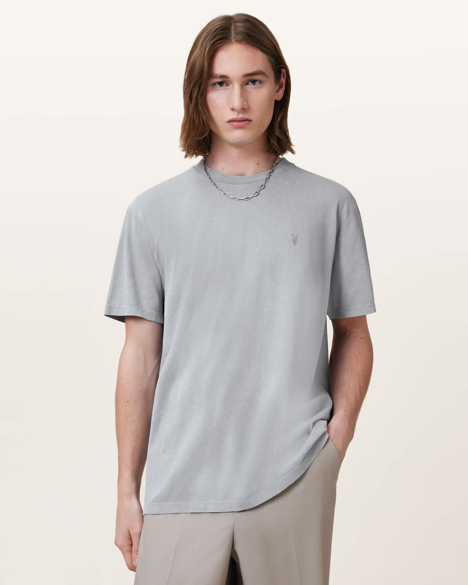 All Saints Saka Short Sleeve Crew Neck Ramskull T-Shirt Machine Grey