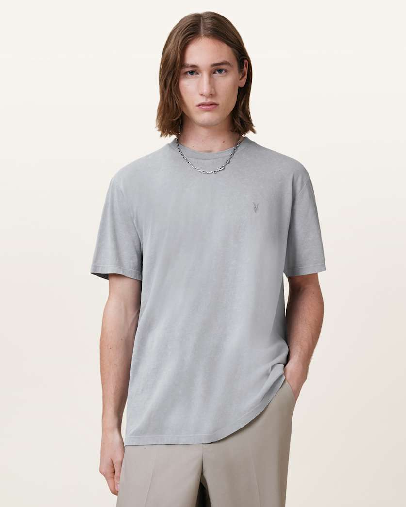 all saints Saka Short Sleeve Crew Neck Ramskull T-Shirt Machine Grey