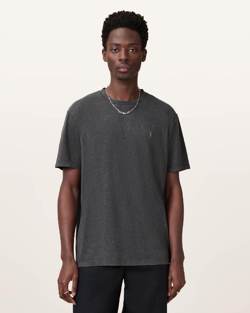 All Saints Saka Short Sleeve Crew Neck Ramskull T-Shirt Washed Black