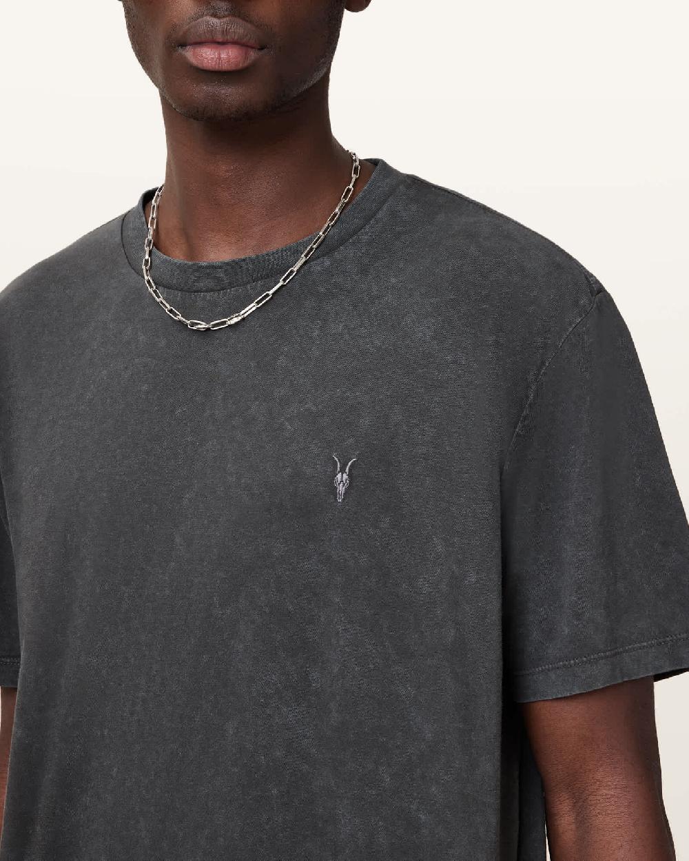 All Saints Saka Short Sleeve Crew Neck Ramskull T-Shirt Washed Black