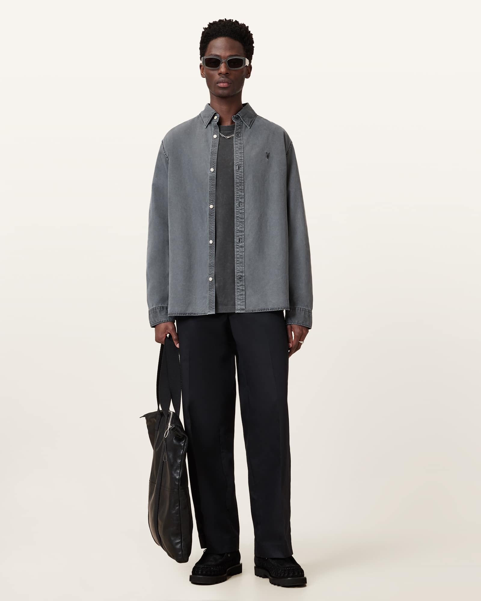 All Saints Saka Short Sleeve Crew Neck Ramskull T-Shirt Washed Black