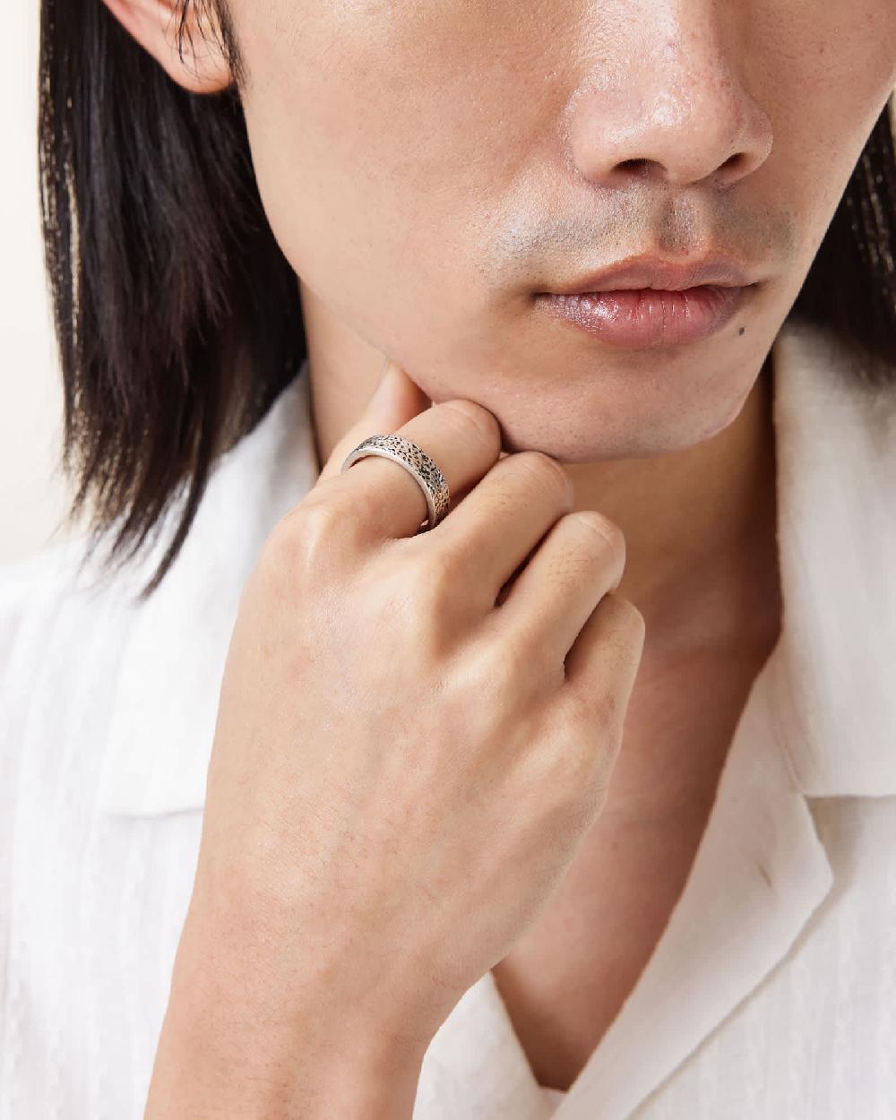 All Saints Sam Sterling Silver Textured Ring Warm Silver