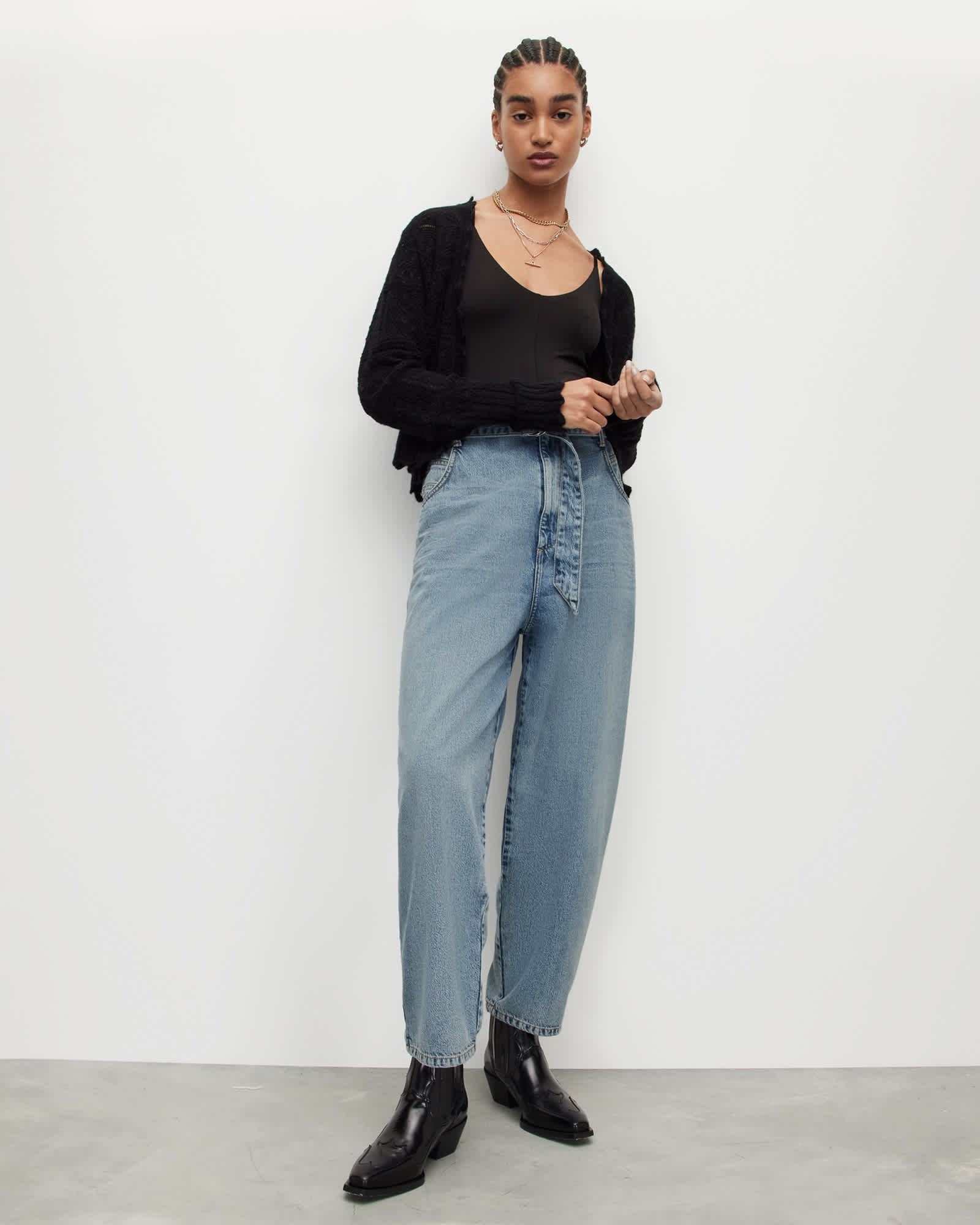 All Saints Sammy High-Rise Paperbag Jeans Mid Indigo Blue