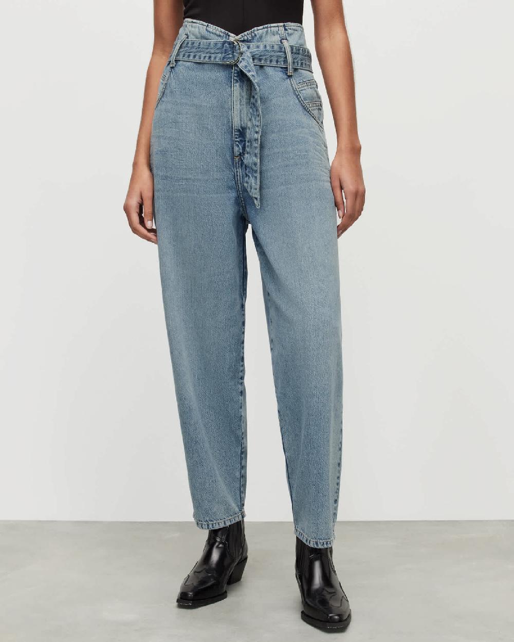 All Saints Sammy High-Rise Paperbag Jeans Mid Indigo Blue
