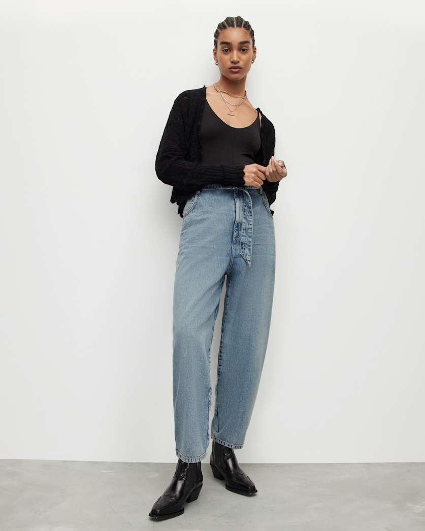 all saints Sammy High-Rise Paperbag Jeans Mid Indigo Blue