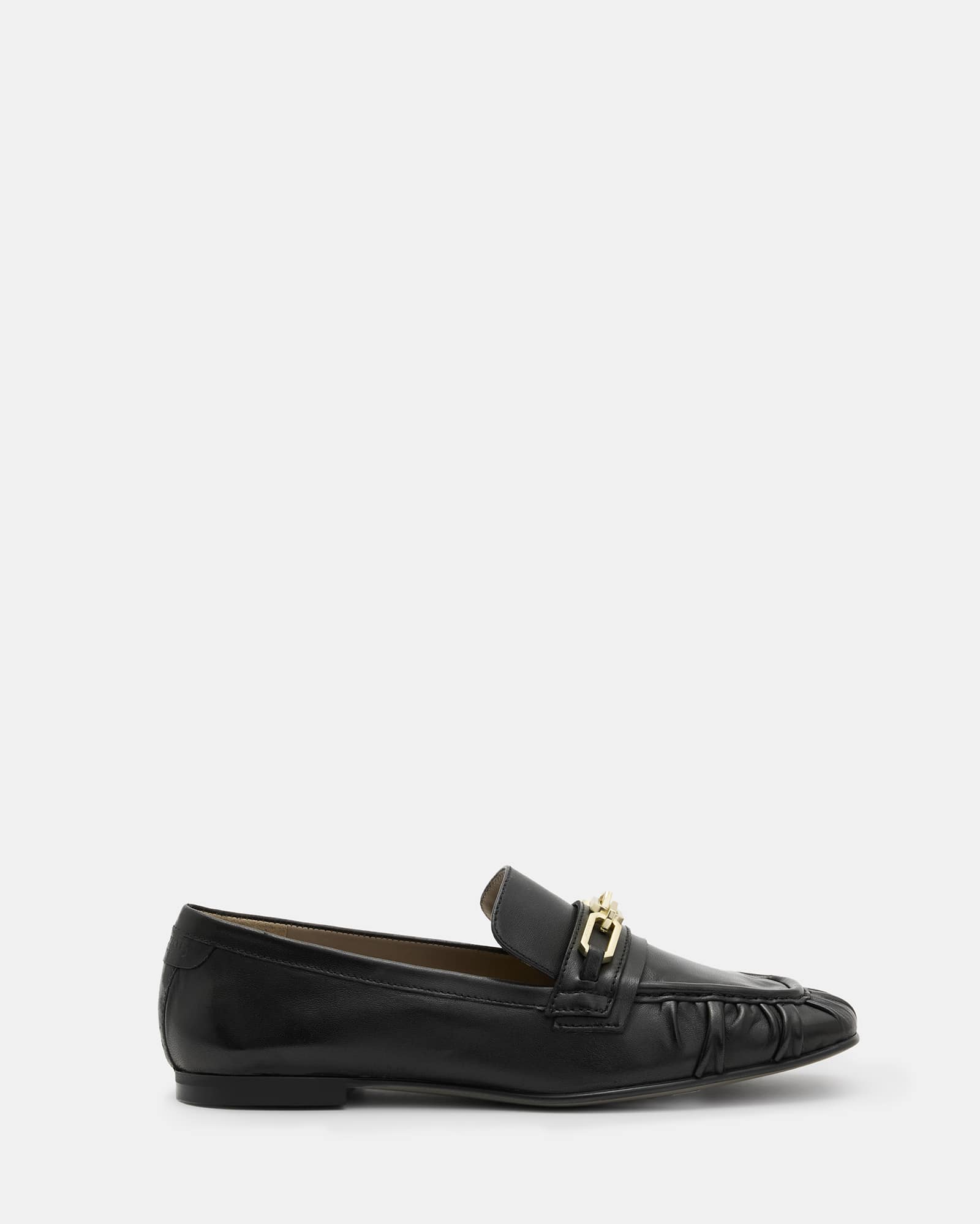 All Saints Sapphire Leather Chain Loafer Shoes Black
