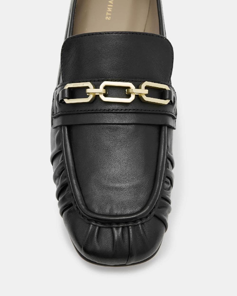 All Saints Sapphire Leather Chain Loafer Shoes Black