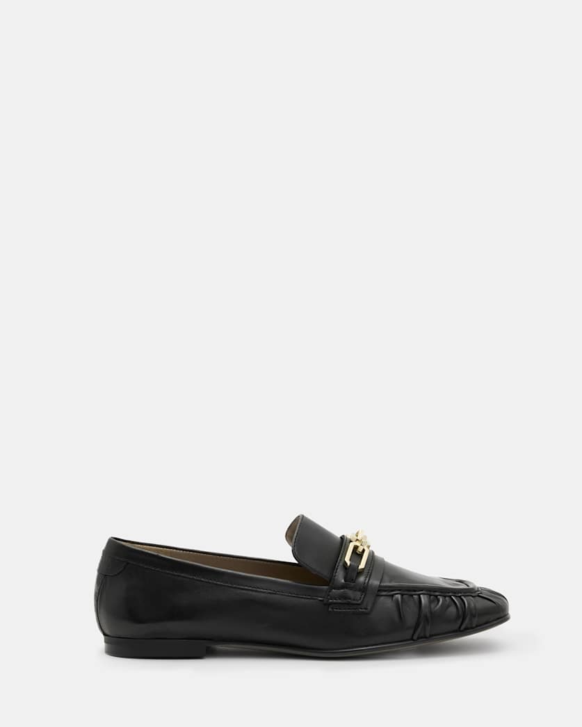 all saints Sapphire Leather Chain Loafer Shoes Black