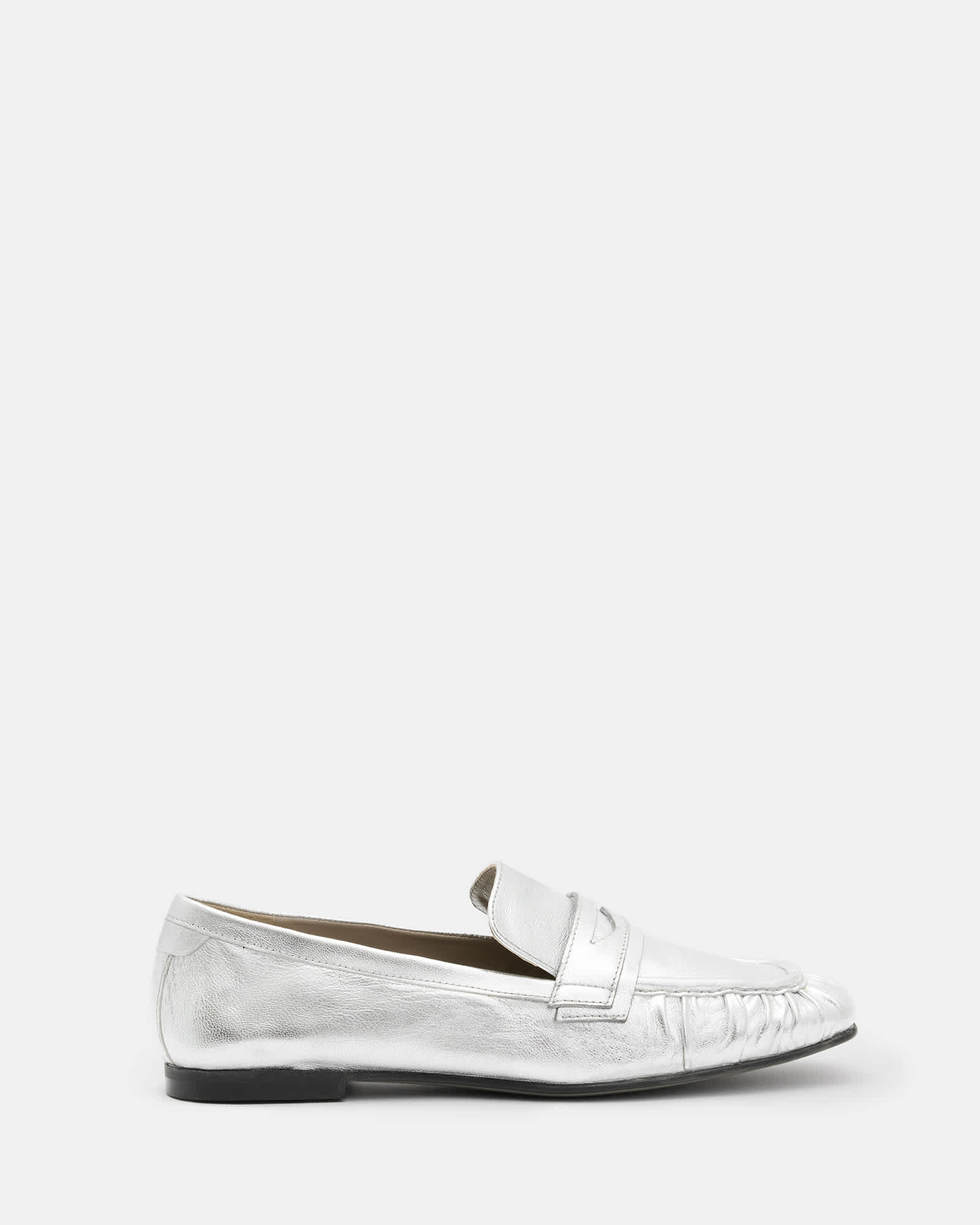 All Saints Sapphire Metallic Leather Loafer Shoes Metallic Silver