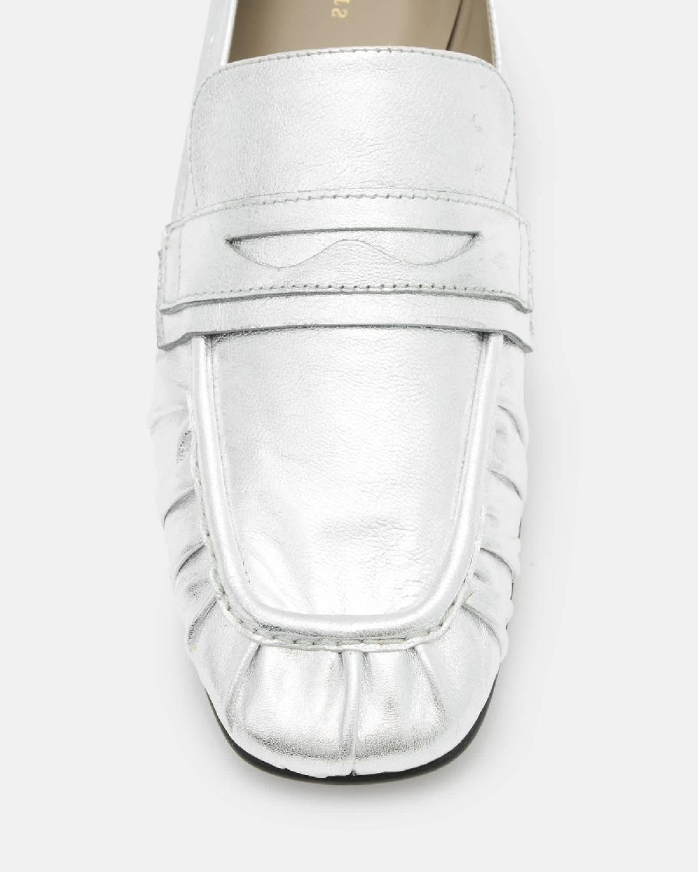 All Saints Sapphire Metallic Leather Loafer Shoes Metallic Silver