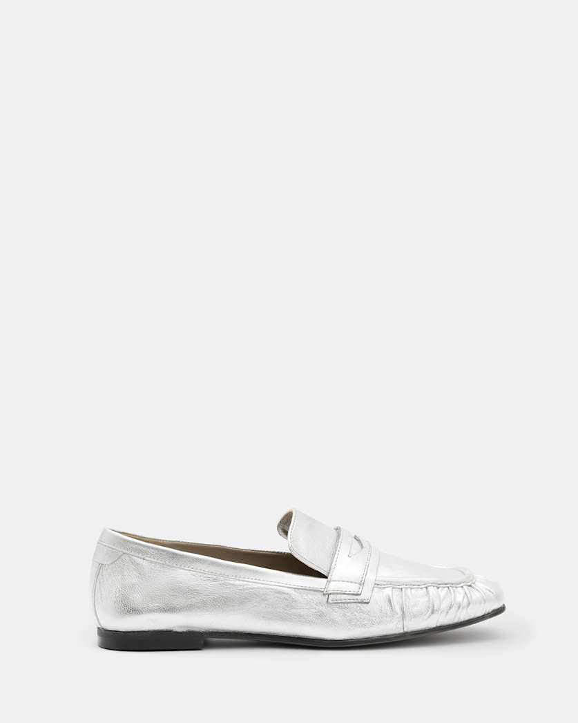 all saints Sapphire Metallic Leather Loafer Shoes Metallic Silver