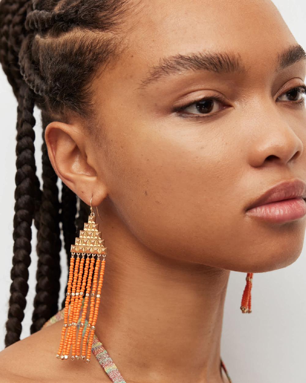 All Saints Sarai Stud Bead Earrings WARM BRASS/ORANGE