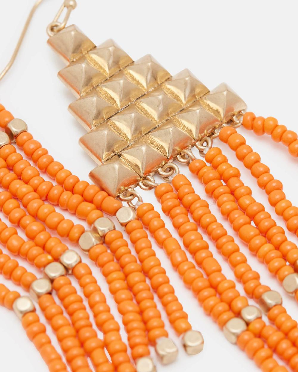 All Saints Sarai Stud Bead Earrings WARM BRASS/ORANGE