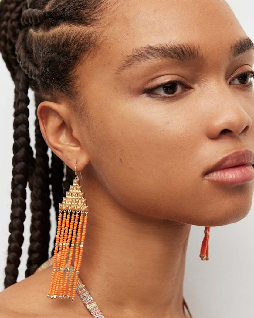 all saints Sarai Stud Bead Earrings WARM BRASS/ORANGE