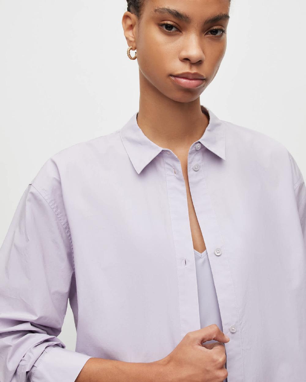 All Saints Sasha Oversized Split Hem Shirt Lady Lilac Purple