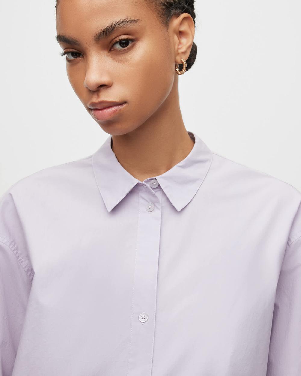 All Saints Sasha Oversized Split Hem Shirt Lady Lilac Purple
