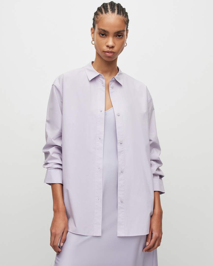 all saints Sasha Oversized Split Hem Shirt Lady Lilac Purple
