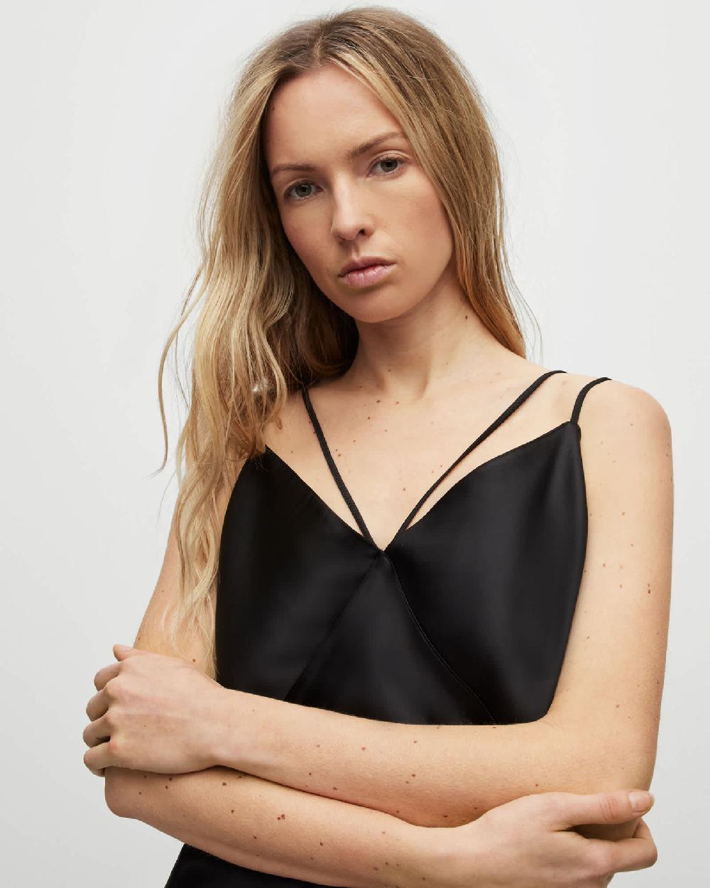 All Saints Sassi Scoop Neck Adjustable Cami Top Black