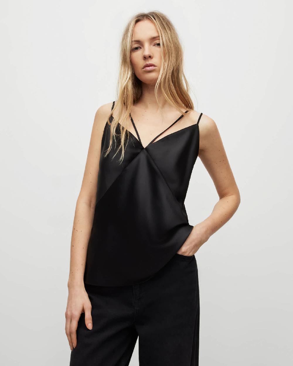 All Saints Sassi Scoop Neck Adjustable Cami Top Black