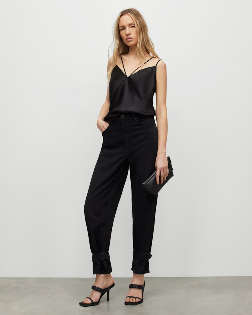all saints Sassi Scoop Neck Adjustable Cami Top Black