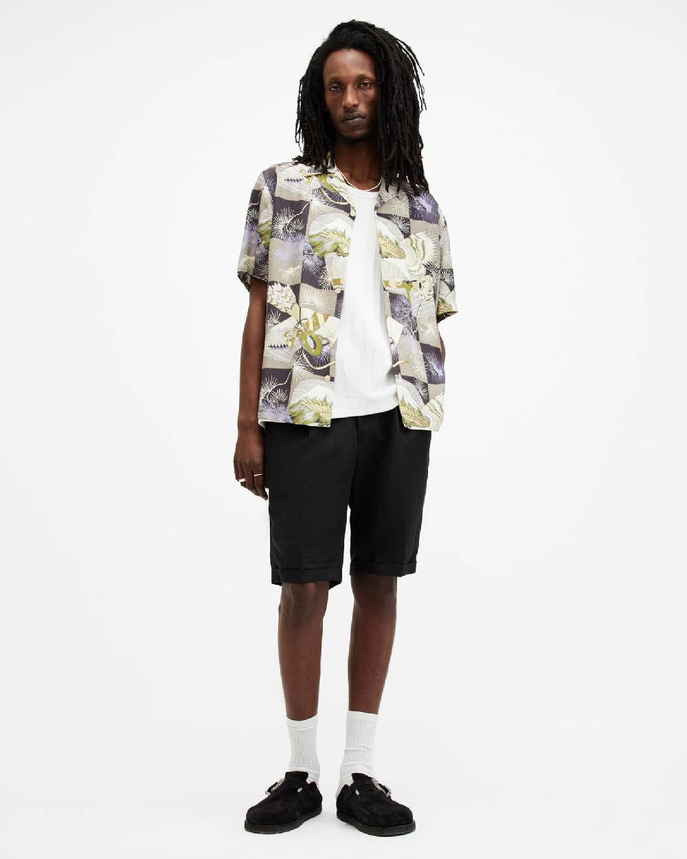 All Saints Sebastian Floral Print Relaxed Fit Shirt Milky Grey