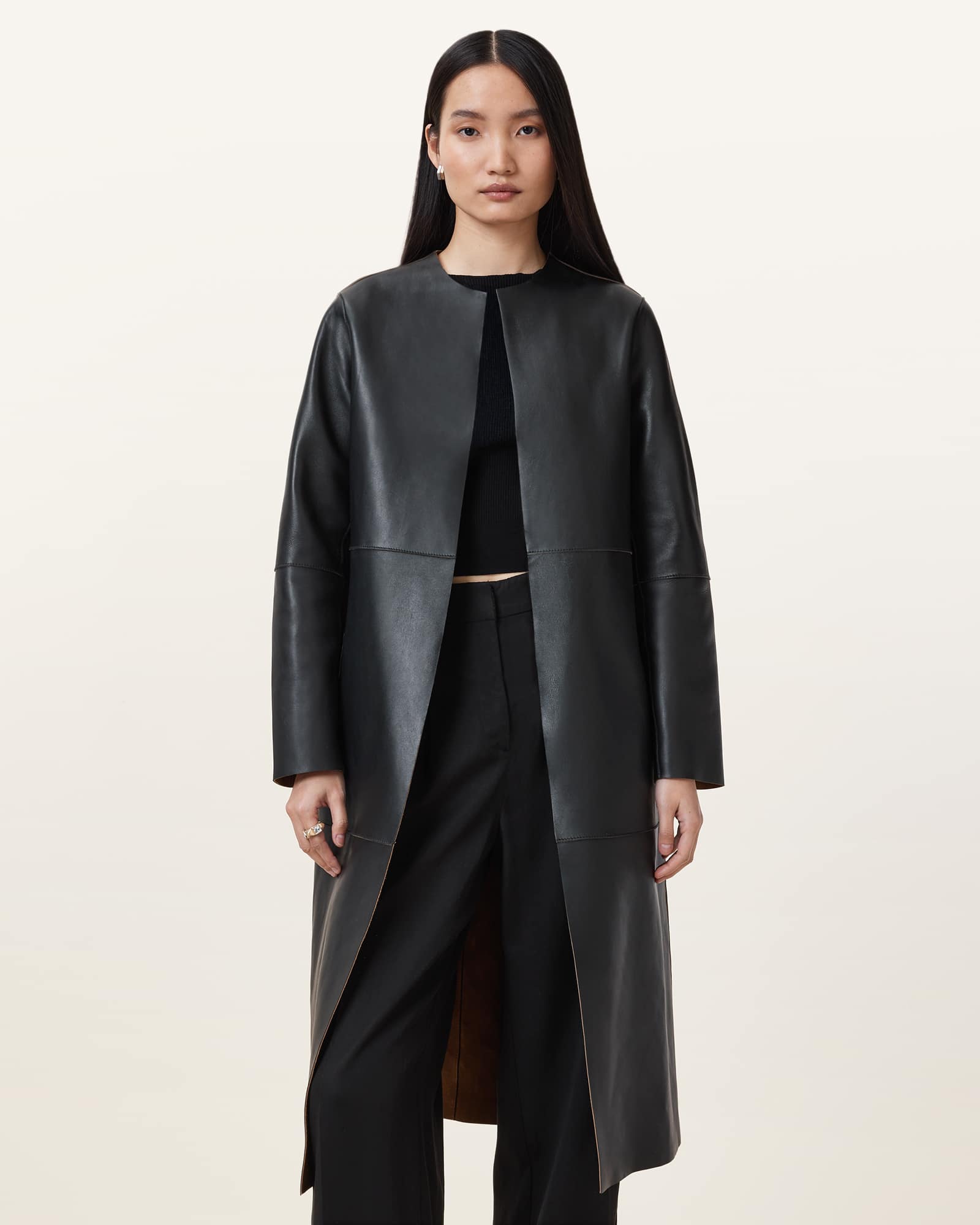 All Saints Selby 2-In-1 Reversible Suede Mac Coat Brown/Black