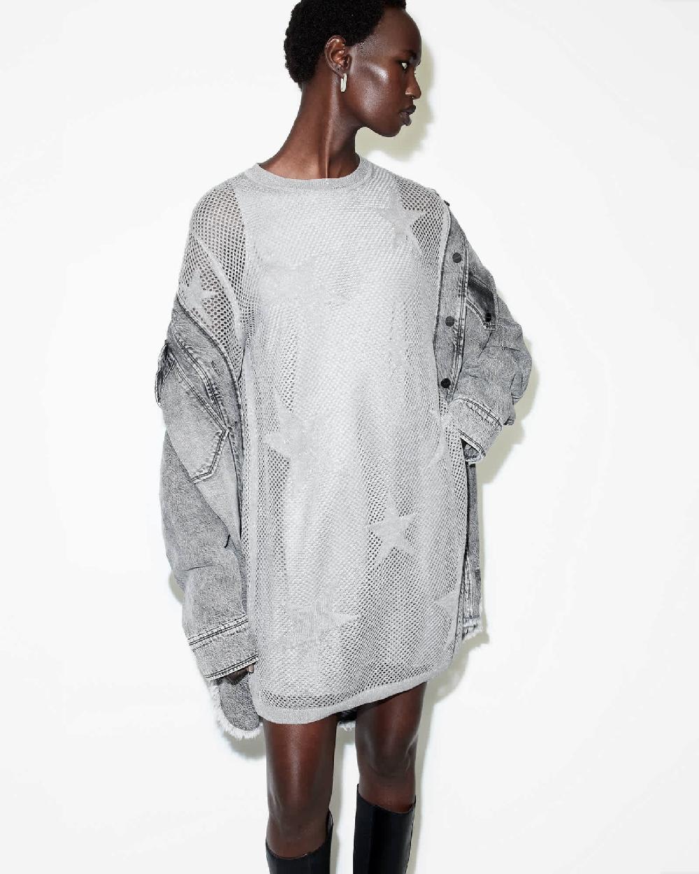 All Saints Seraph Open Stitch Mini Dress Silver Birch Grey