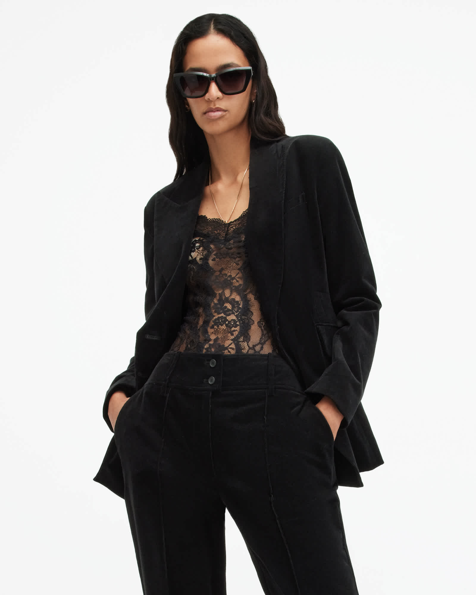 All Saints Sevenh Cinched Waist Slim Fit Blazer Black