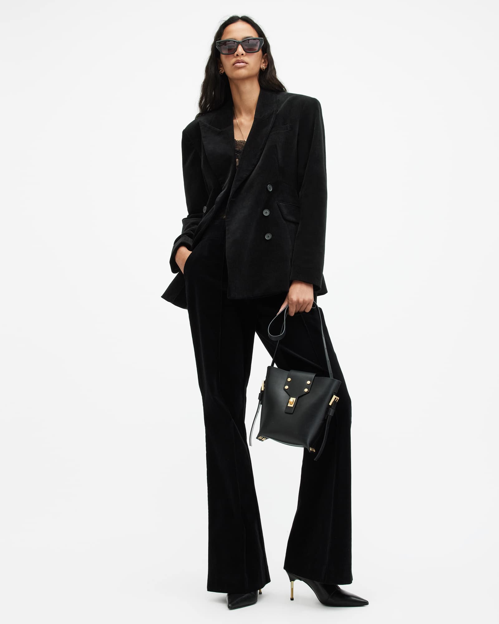 All Saints Sevenh Cinched Waist Slim Fit Blazer Black