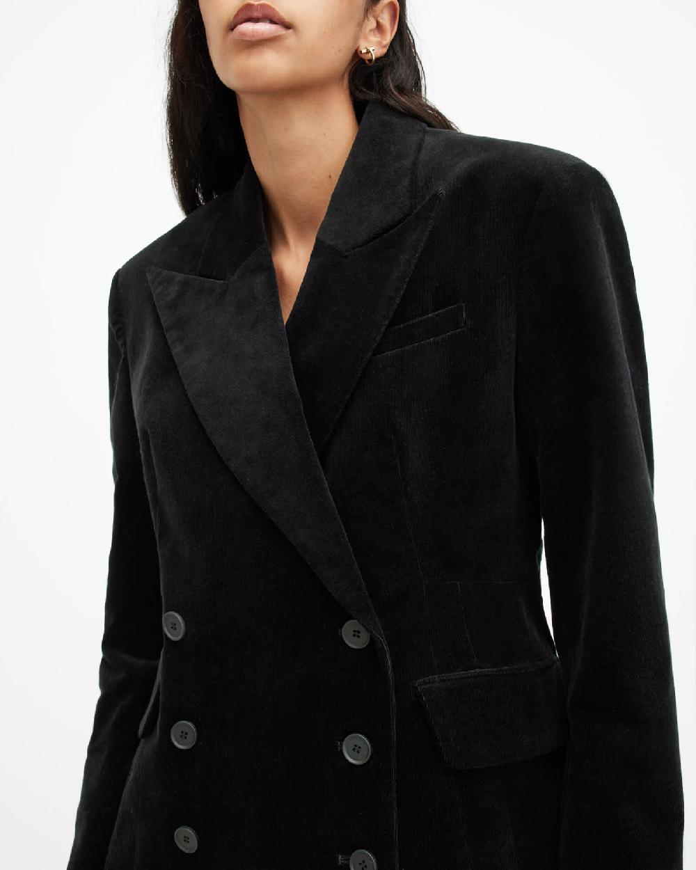 All Saints Sevenh Cinched Waist Slim Fit Blazer Black