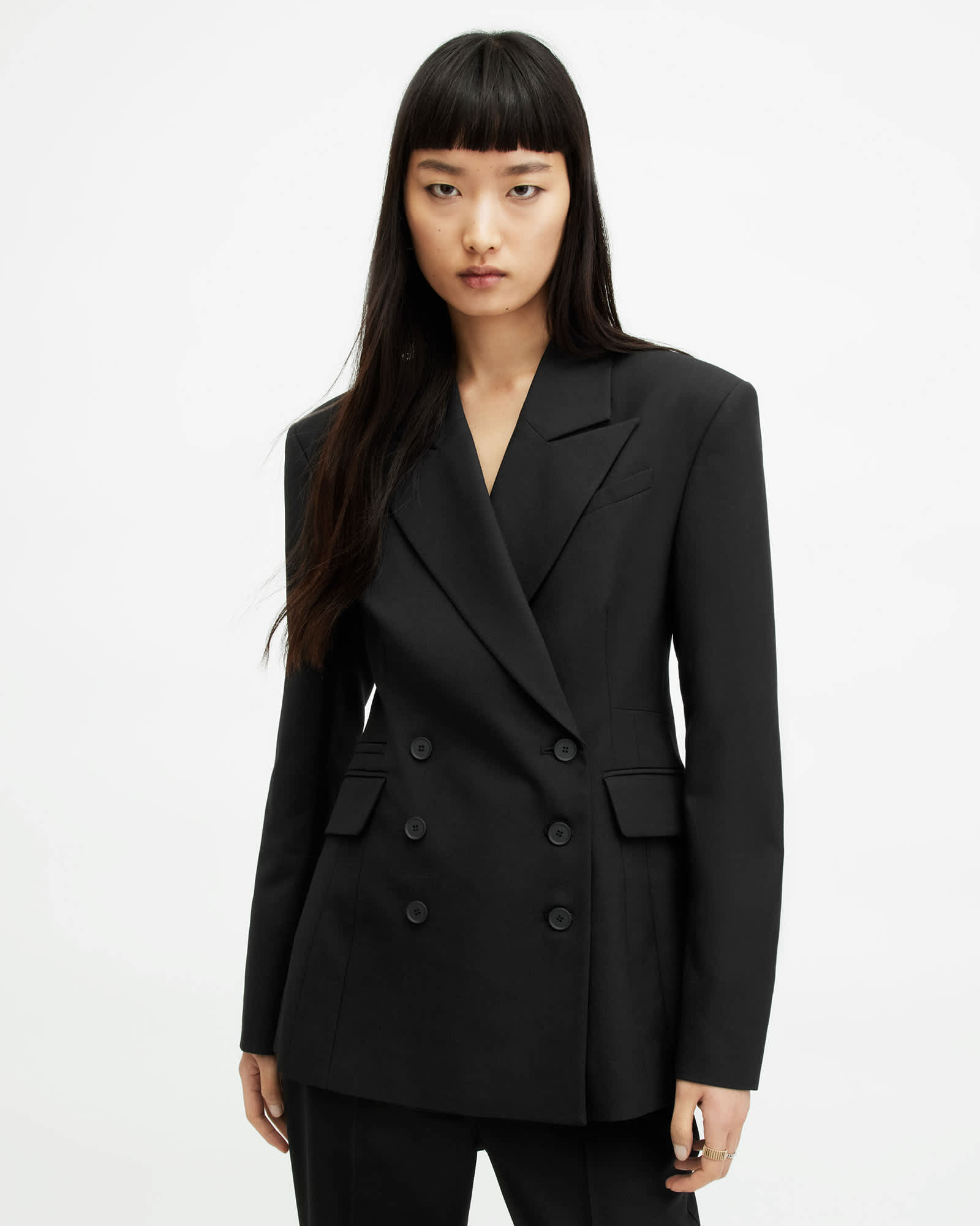 All Saints Sevenh Cinched Waist Slim Fit Blazer Black