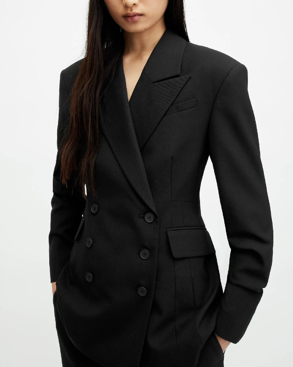 All Saints Sevenh Cinched Waist Slim Fit Blazer Black