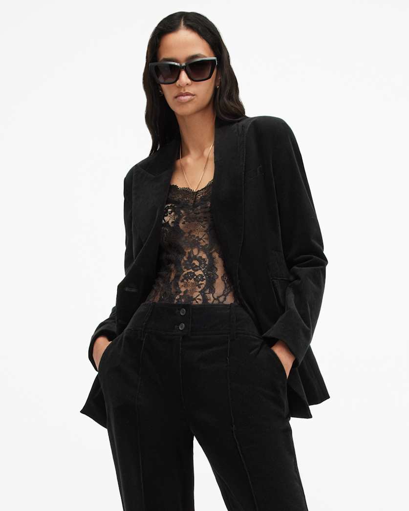 all saints Sevenh Cinched Waist Slim Fit Blazer Black