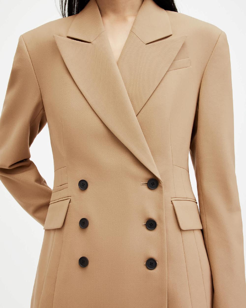 All Saints Sevenh Cinched Waist Slim Fit Blazer Camel Brown