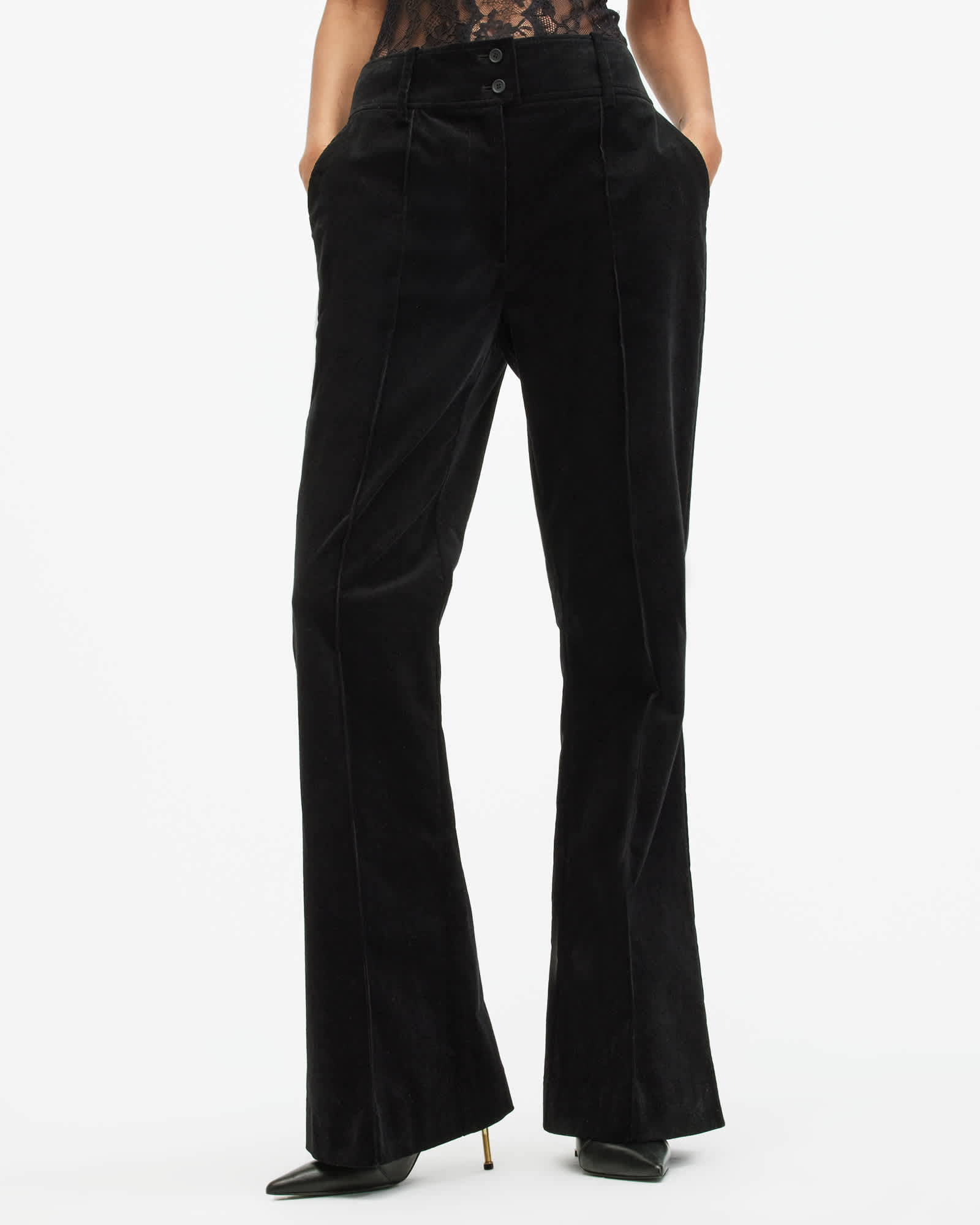All Saints Sevenh High-Rise Slim Flared Pants Black