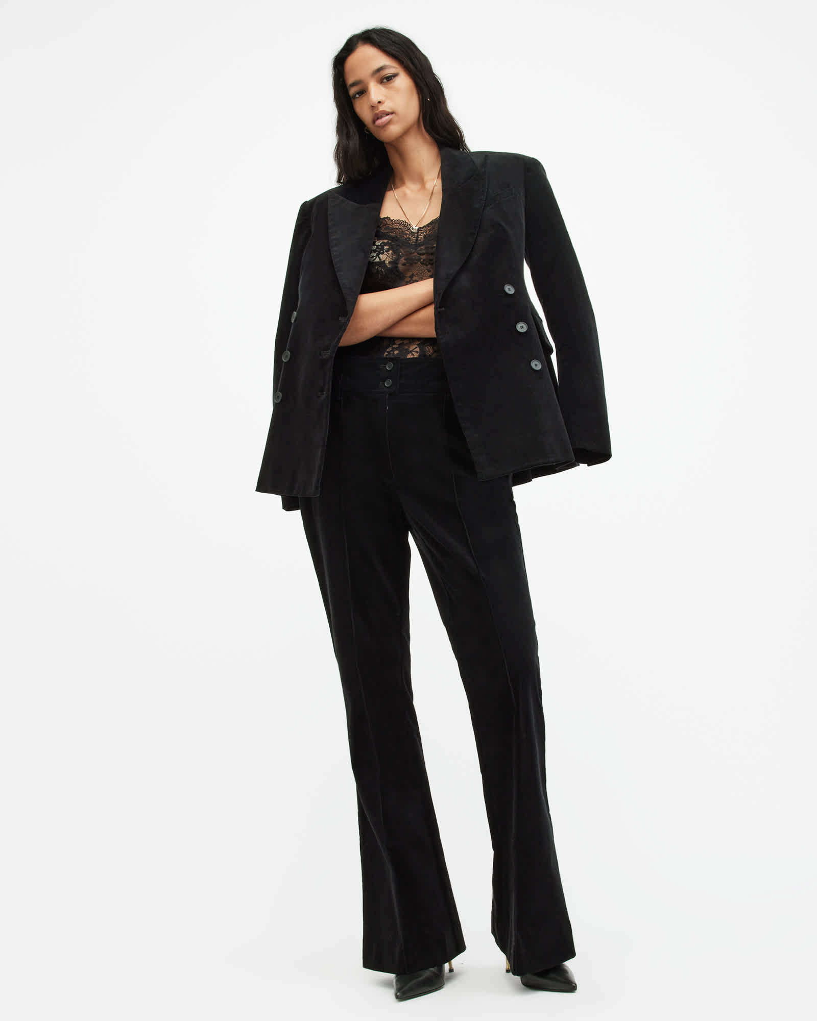 All Saints Sevenh High-Rise Slim Flared Pants Black
