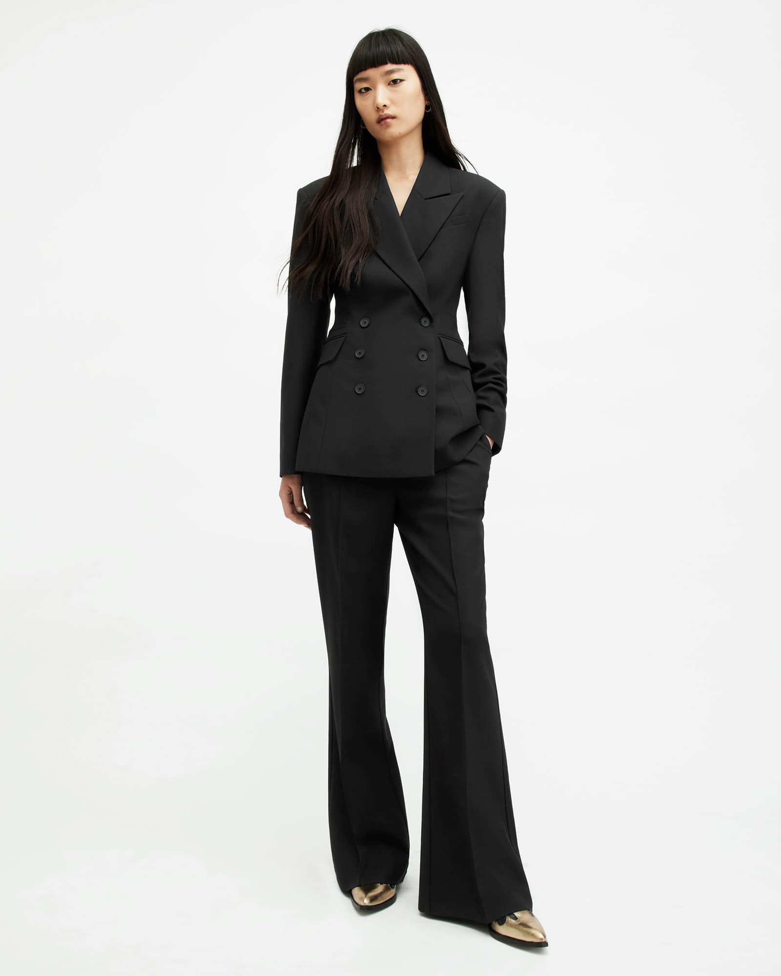 All Saints Sevenh High-Rise Slim Flared Pants Black