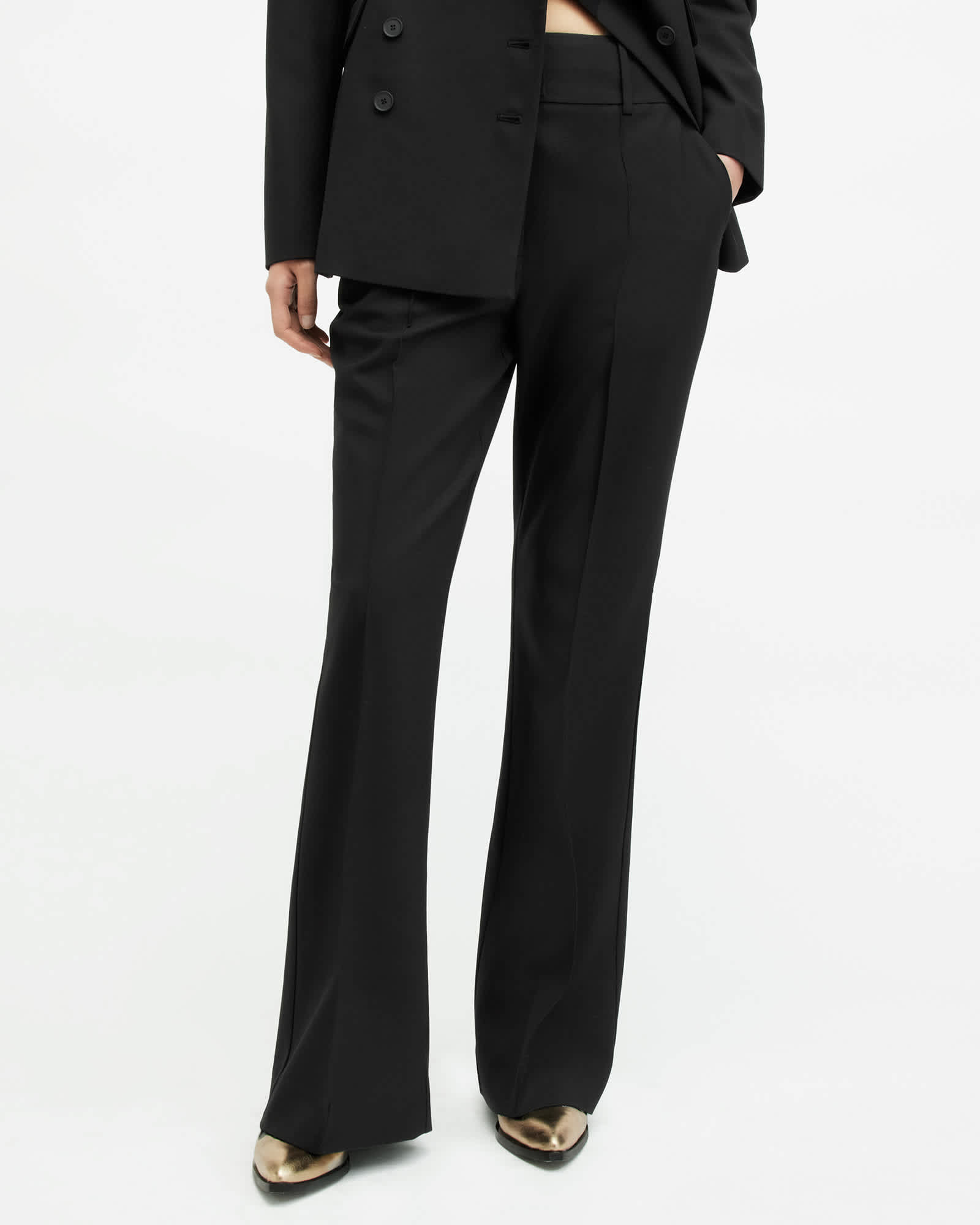 All Saints Sevenh High-Rise Slim Flared Pants Black