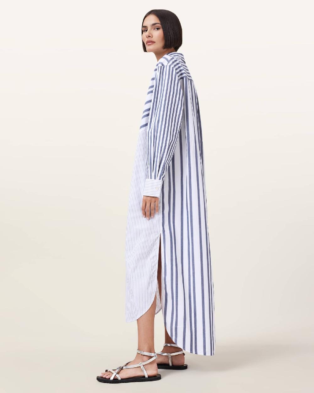 All Saints Shannon Striped Shirt Maxi Dress White/Blue